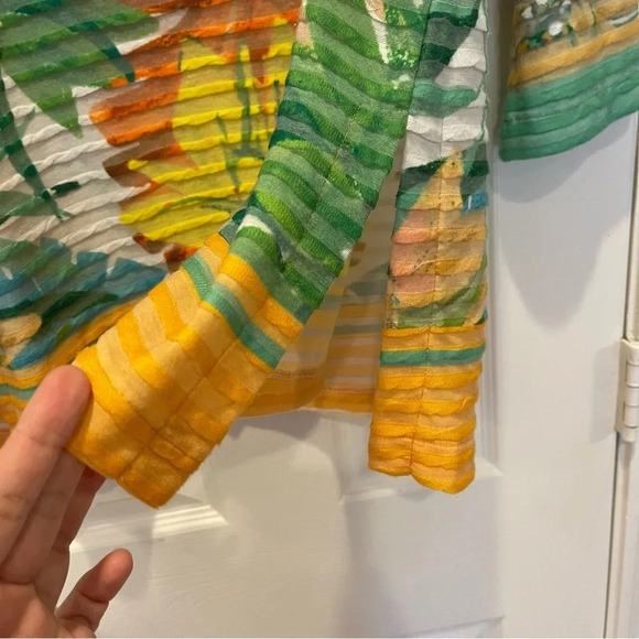 Soft Surroundings Top Womens XL Yellow Green Floral Tunic Tropical Textured - Picture 6 of 10